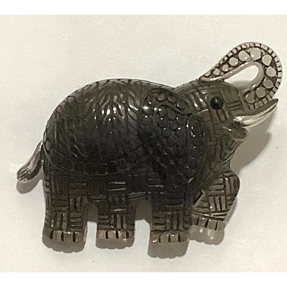 Asian Black And Silver Acrylic Textured Elephant -- 2.5